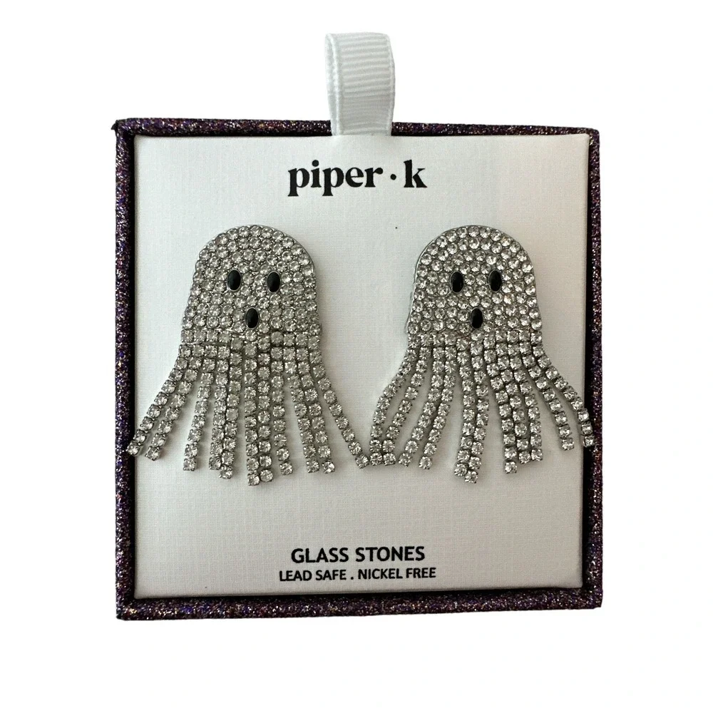 Halloween Ghost ‎ Earrings Glass Stones NWT